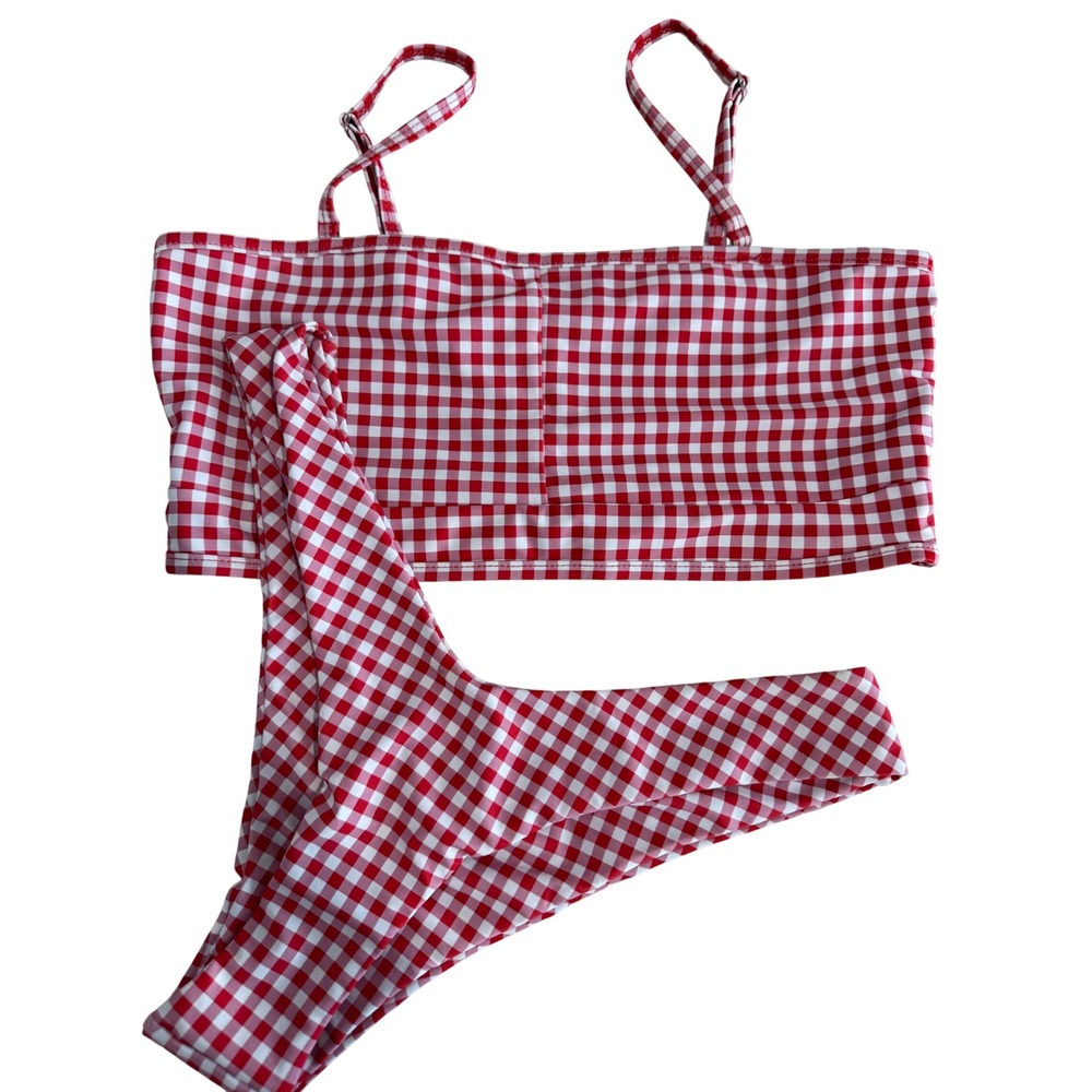 NWT ZAFUL Red Gingham Bikini Set High Cut Cheeky Two Piece Swimsuit Size 8 Retro